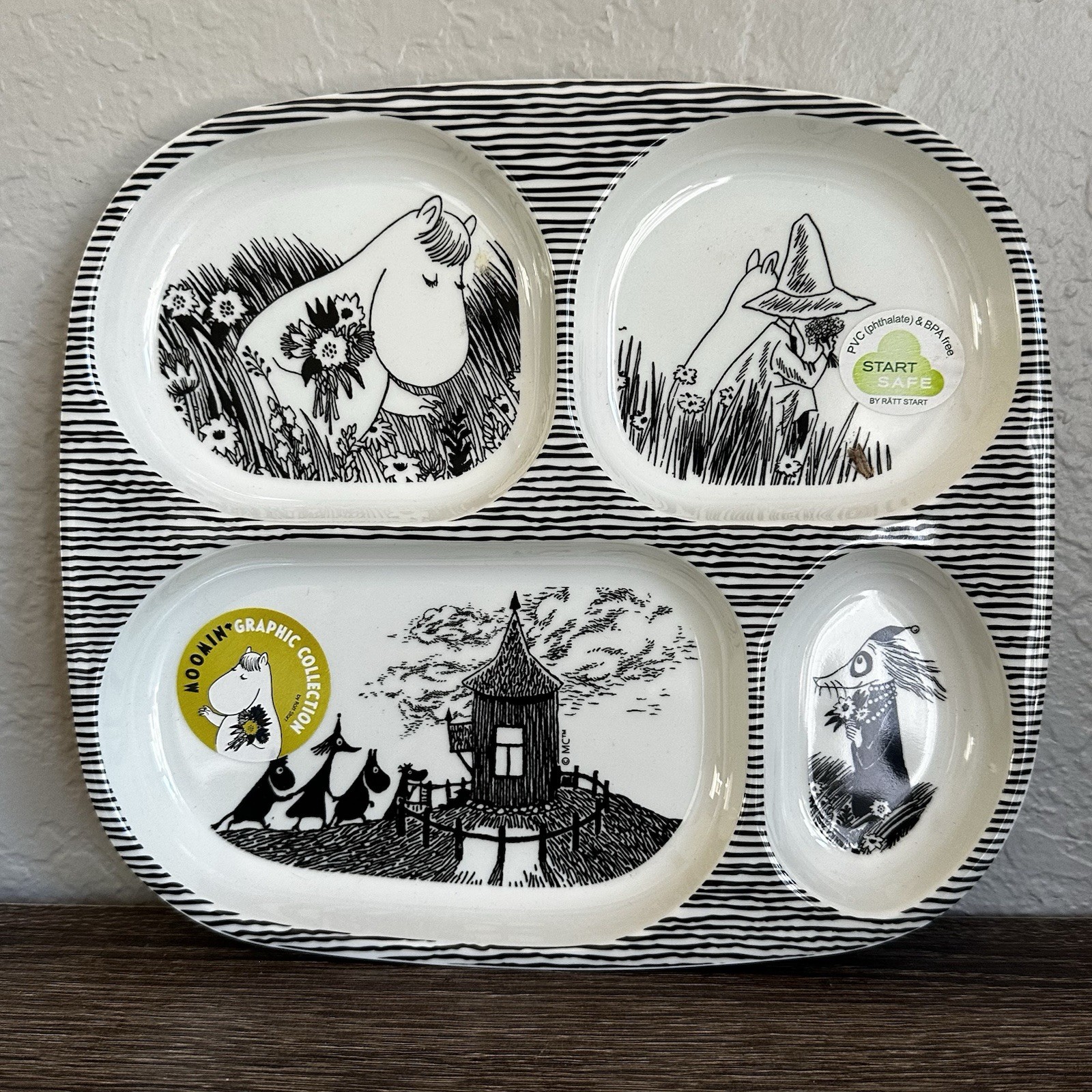Ratt Start\'s Moomin Graphic Collection PVC and BPA free melamine Divided Plate