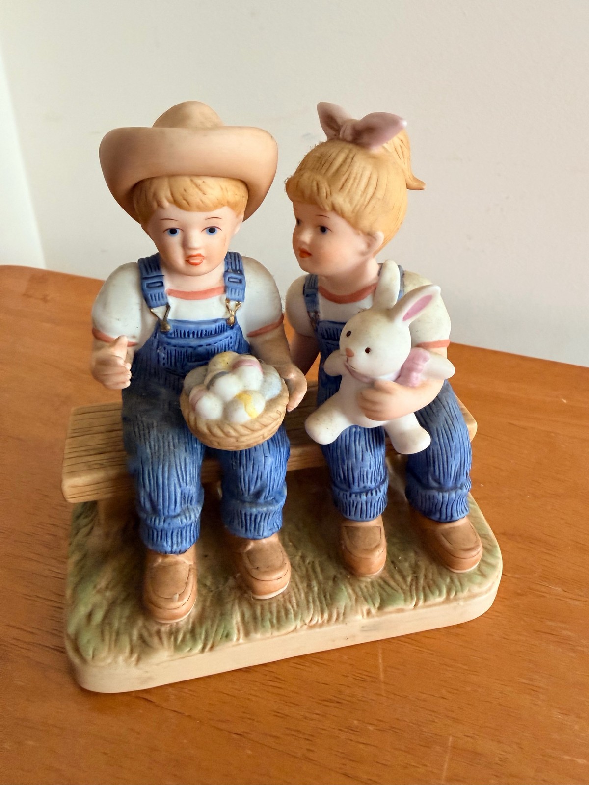 Homco Denim Days Bunny Hutch Figurine 1514 Debbie and Danny Easter Homco Denim Days Bunny Hutch Figurine 1514 Debbie and Danny Easter