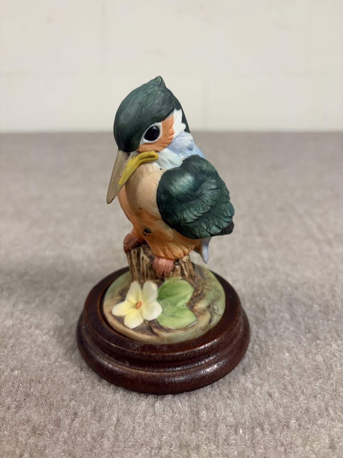 Vintage Andrea by Sadek Kingfisher Bird Figurine 6350 Porcelain Wood Stand