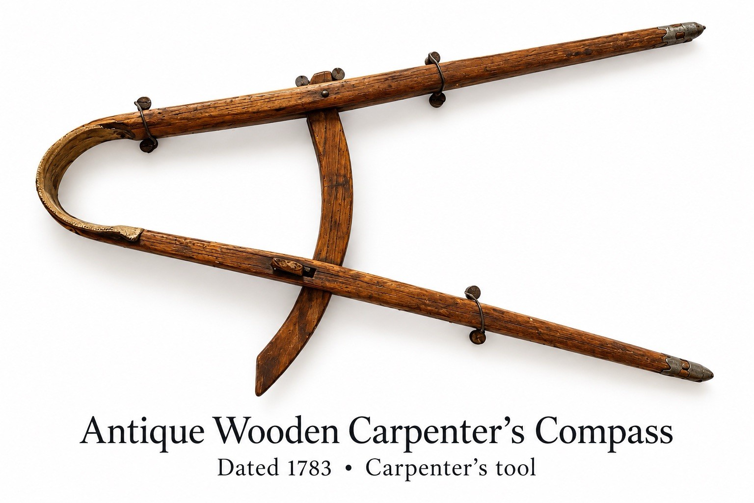 1783 Dated Wooden Carpenter’s Compass Antique Primitive Woodworking Tool