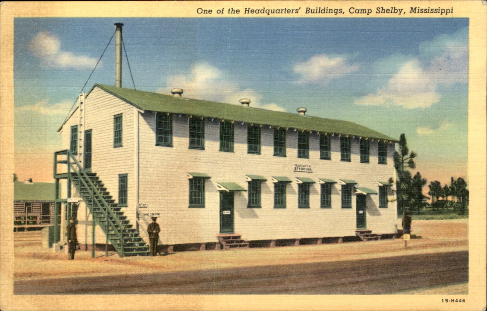MS Headquarters Building Camp Shelby Linen Curt Teich c1910s Vintage Postcard