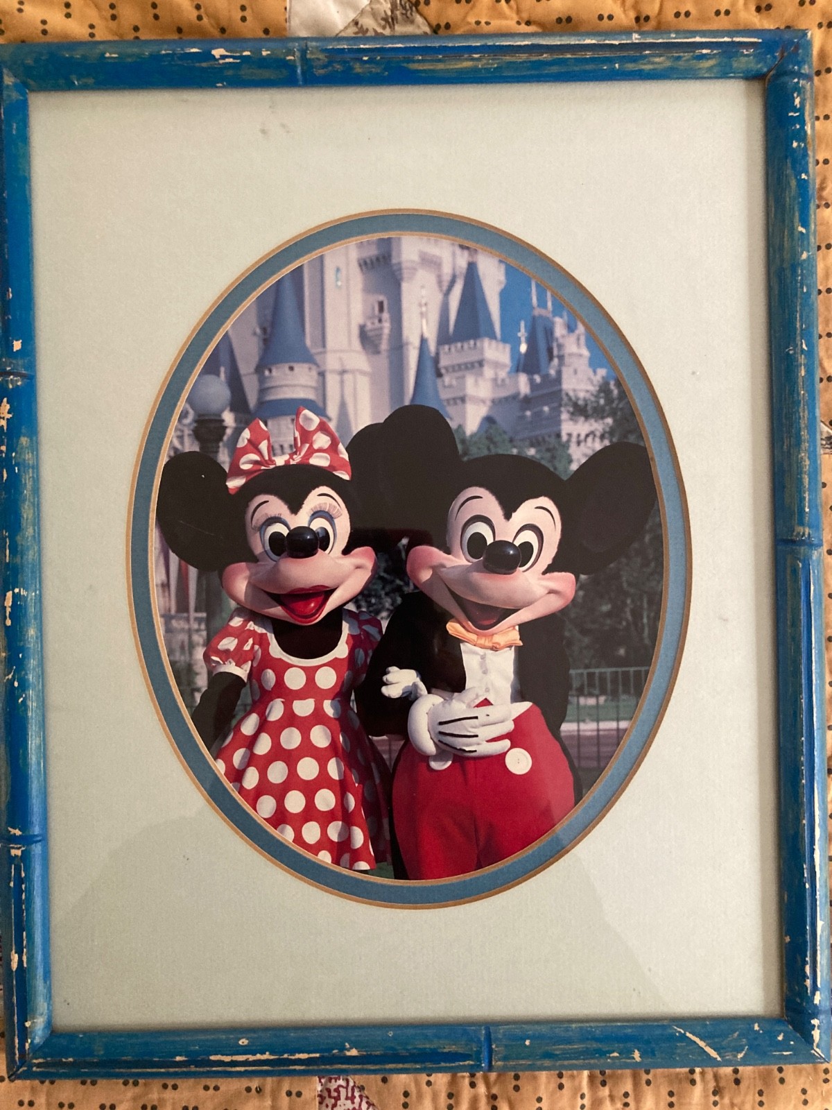 Vintage 1980's Disney Mickey & Minnie Framed Print- Disney Wrapping Paper Back