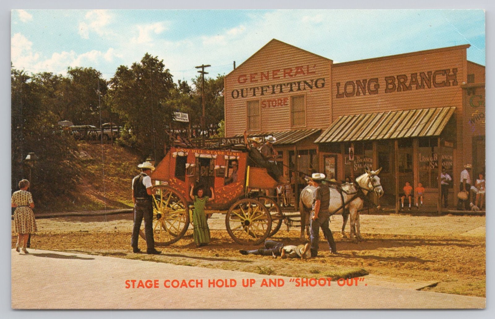 Postcard Boot Hill Dodge City Kansas Stage Coach Hold Up Shoot Out