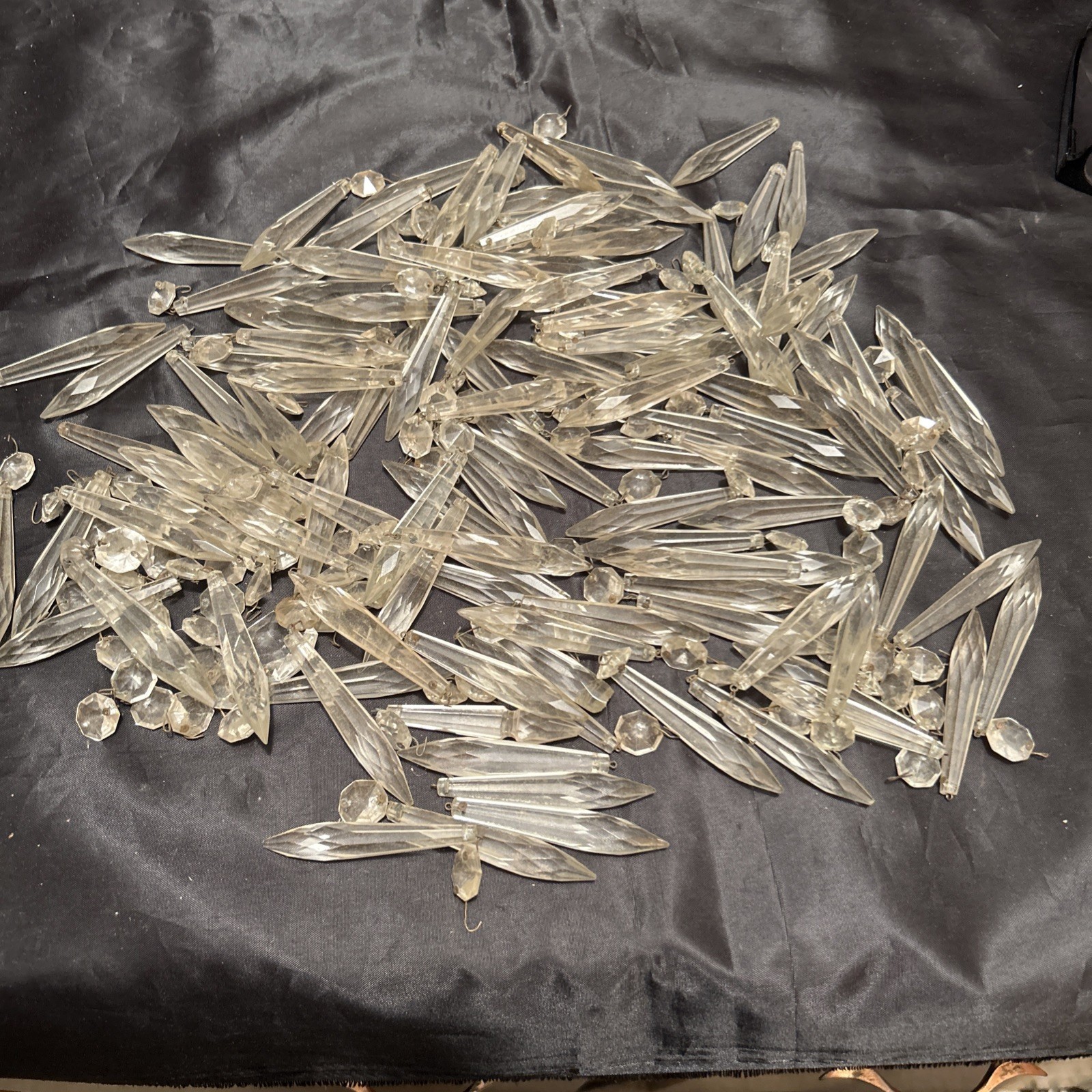 Lot of Clear Vintage Crystal Spear Point Chandelier Prisms ~ 120 count