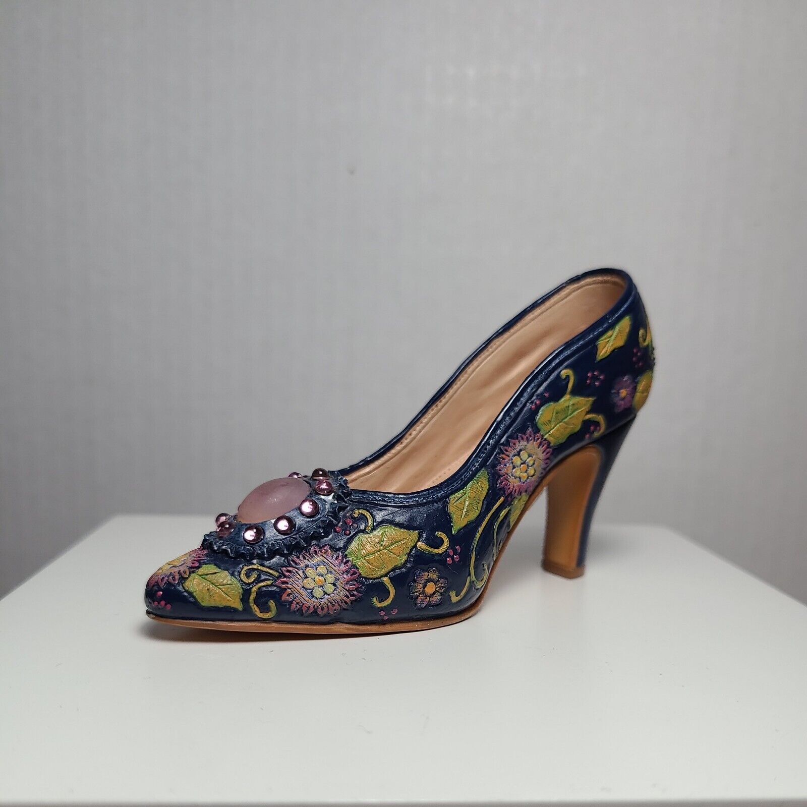 Sarna Charmed Life Mini Shoe #7-35 Blue Floral 4in Pump Collectible Home Decor 