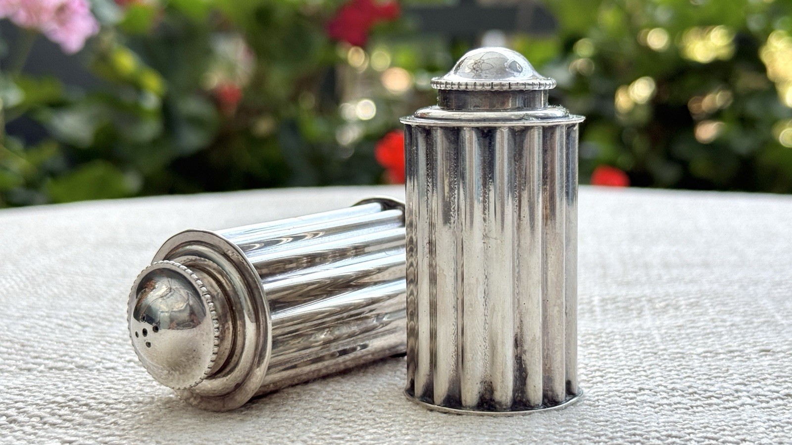 HTF Danish Carl F Christiansen FDG Silverplate Fluted Salt Pepper Shakers Pair