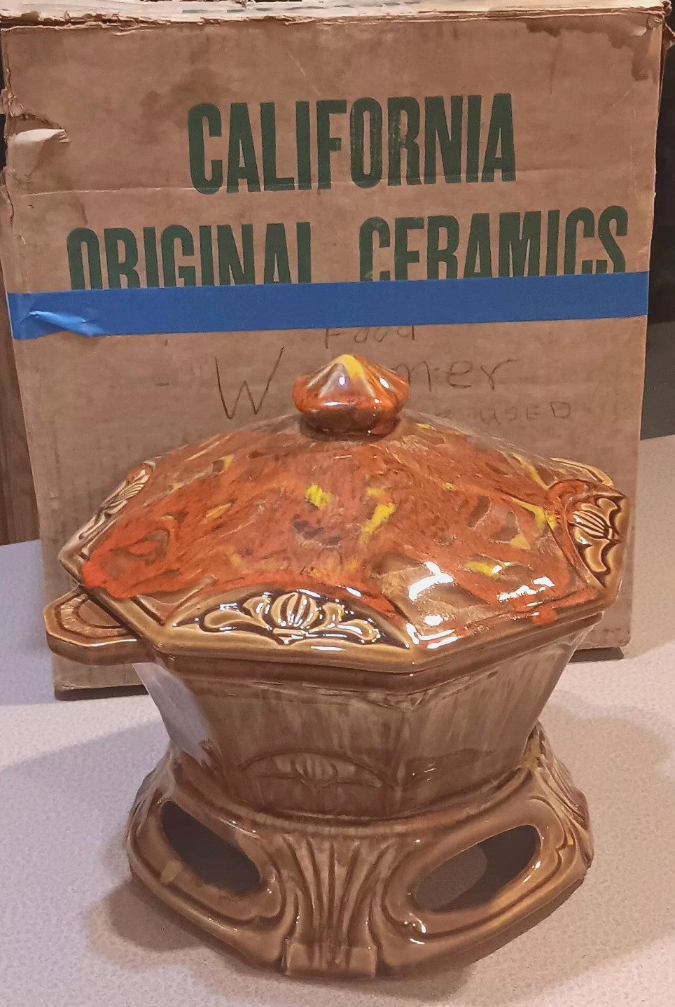 Complete UNUSED Vintage psych California Original Ceramics Candle Food Warmer
