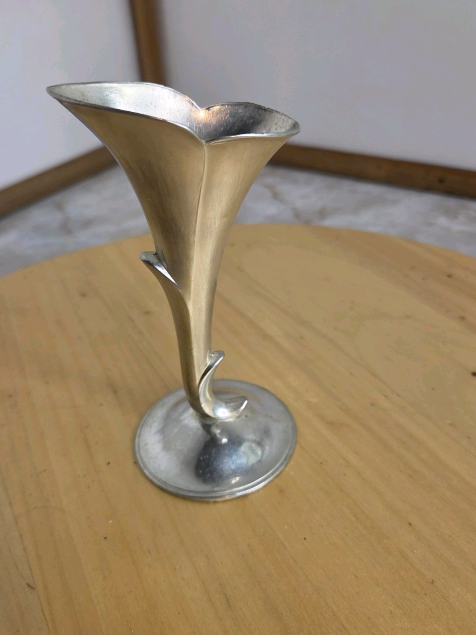 Vintage MCM Weighted Silver Plate Bud Vase Sculptural Trumpet Art Deco Style