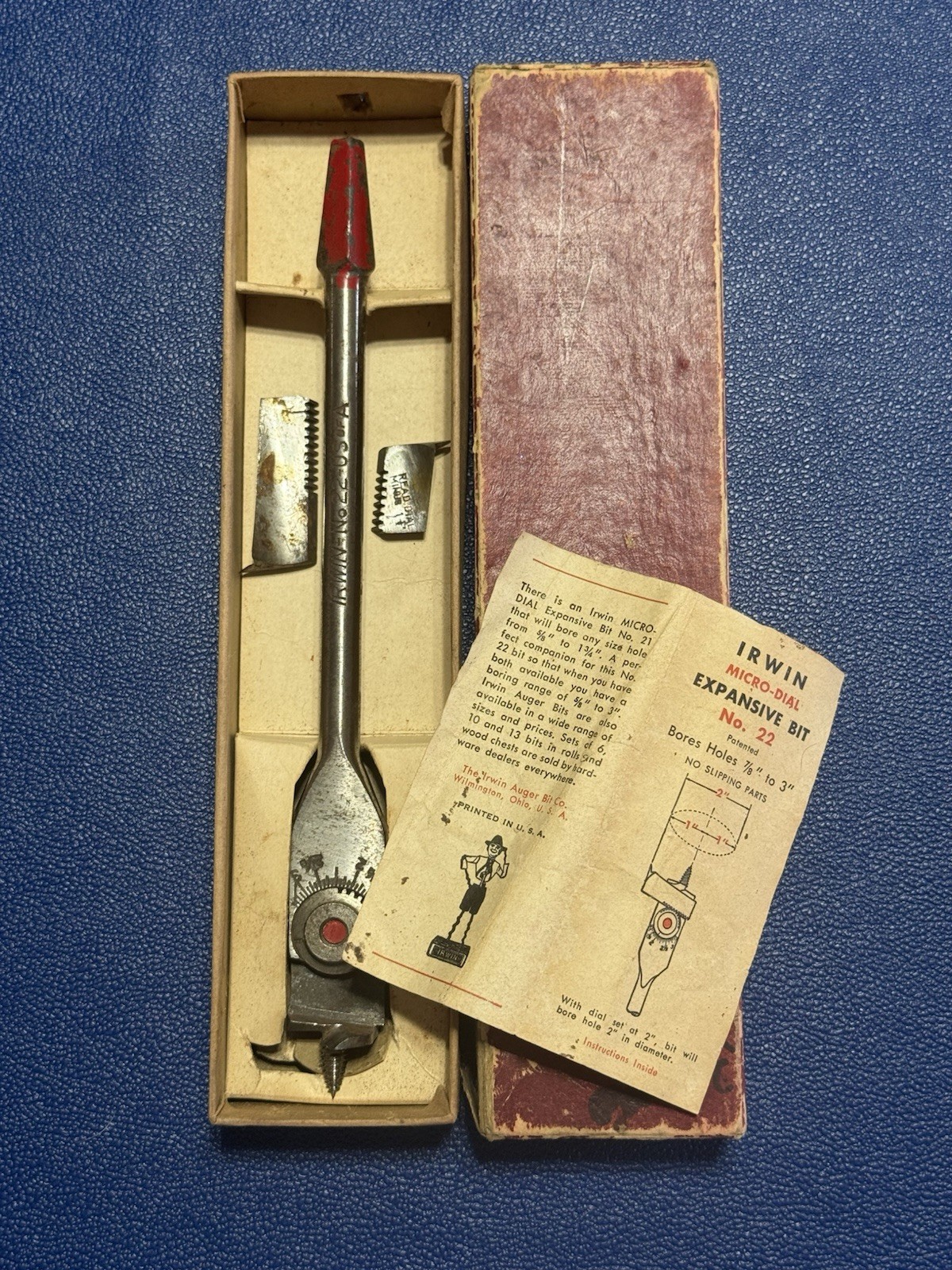 Vintage Irwin No.21 Micro-Dial Expansive Wood Bit  Bores 5/8''- 1'' With Box