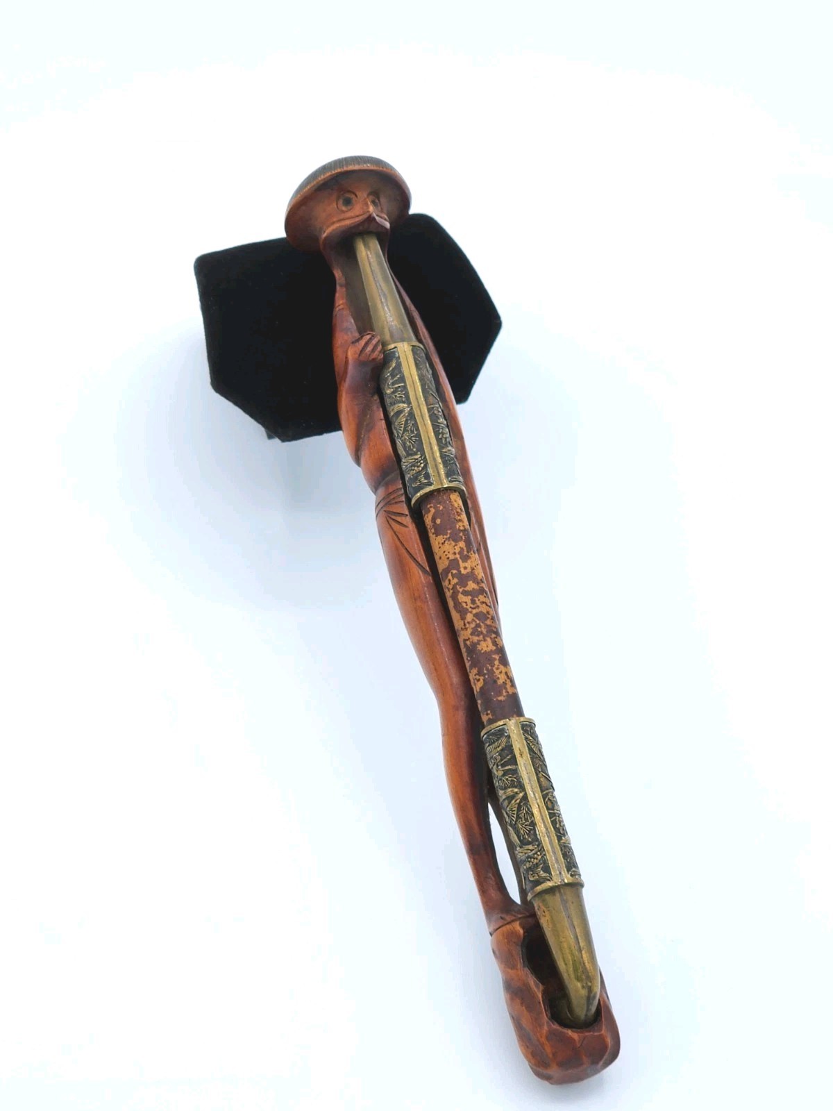 19th C. Japanese Tobacco Pipe Kiseru & Carved Case Holder Edo Meiji Era 1860’s