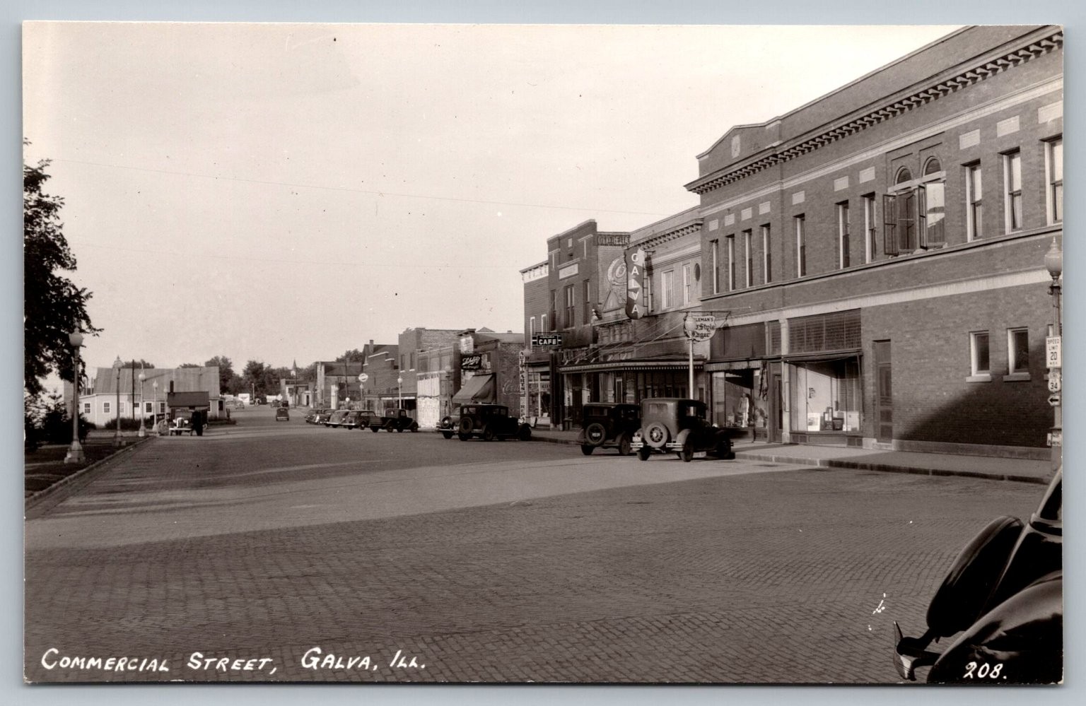 Commercial Street Galva, Illinois RPPC Vintage Postcard 1920s 1930s Cars