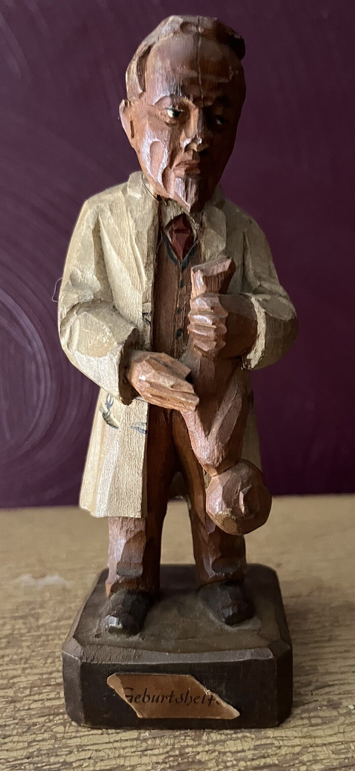 Vintage JASCHKE PRETZL Hand Carved Wood Obstetrician - German Mid-century