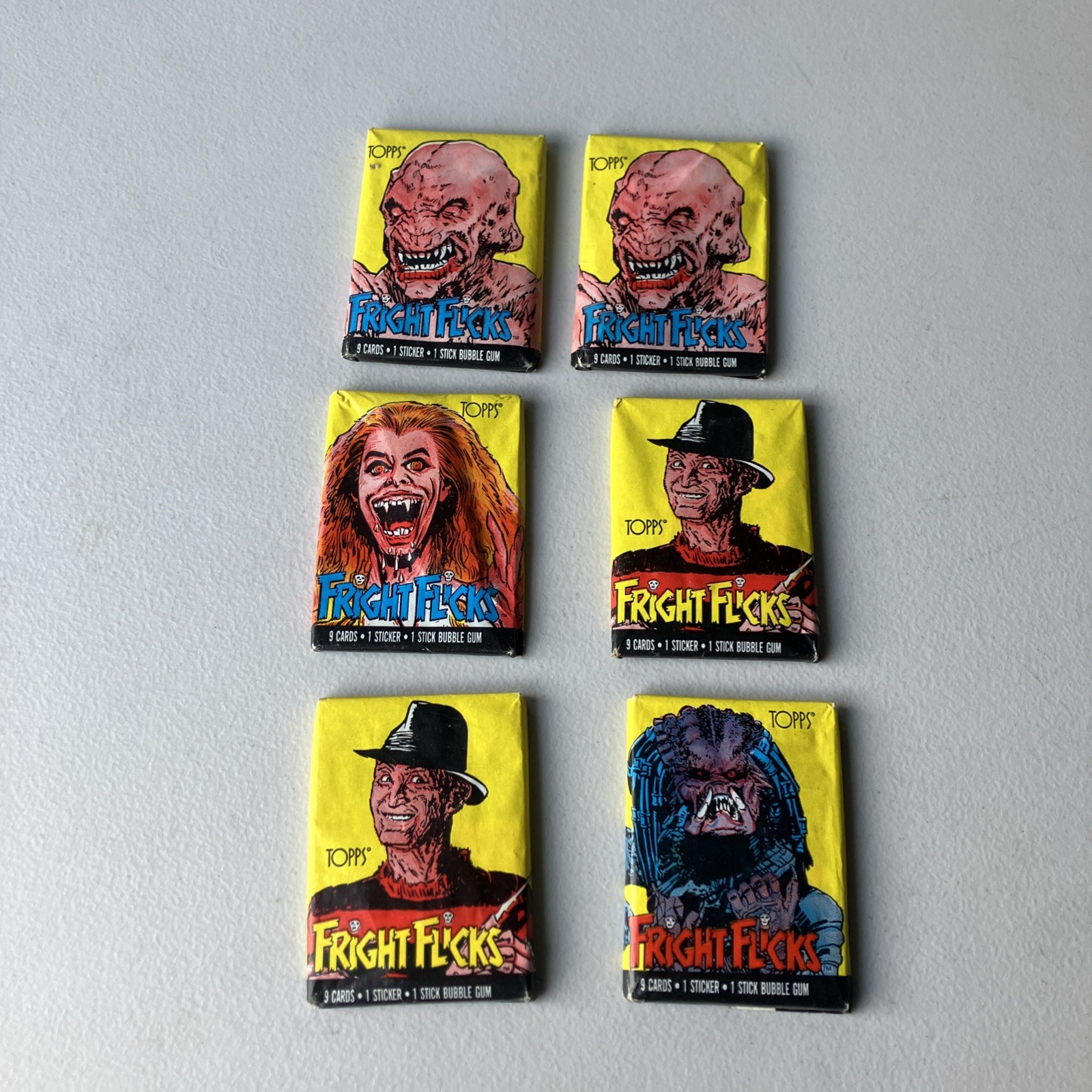 FRIGHT FLICKS TOPPS 1988 HORROR TRADING CARDS ALL 6 SEALED VARIENT WAX PACKS