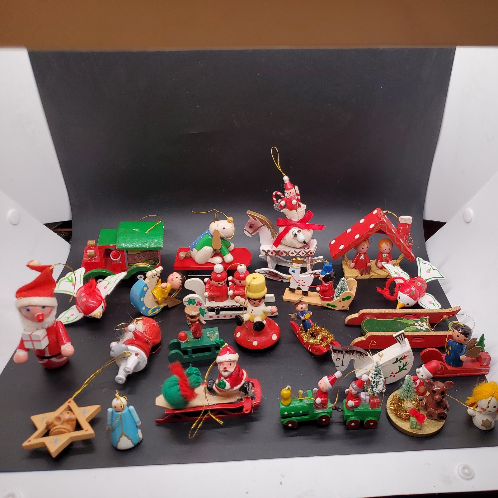 Vintage lot of 23 Wood Hanging Christmas Ornaments 