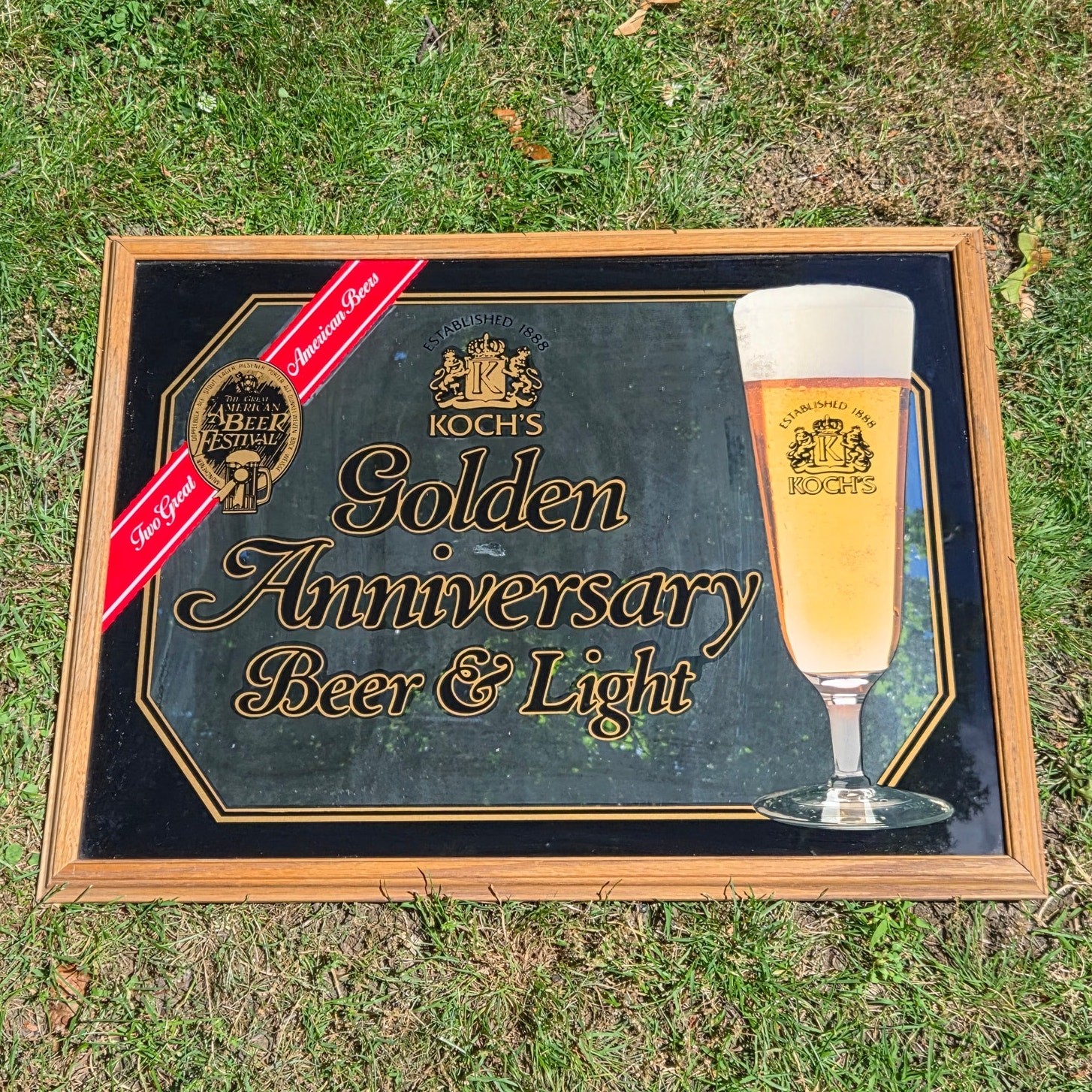 Vintage Koch\'s Golden Anniversary Beer & Light Bar Mirror Wood Frame 30x22