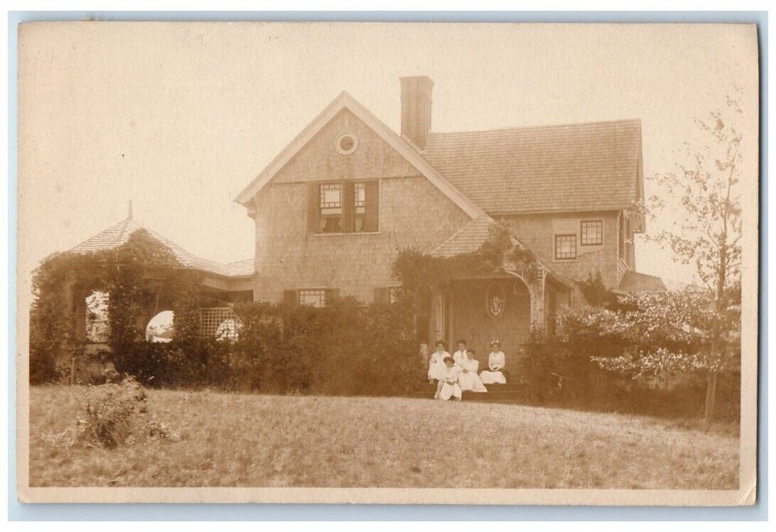 1909 Residence Home View Women Garden Harwich Port MA RPPC Photo Postcard
