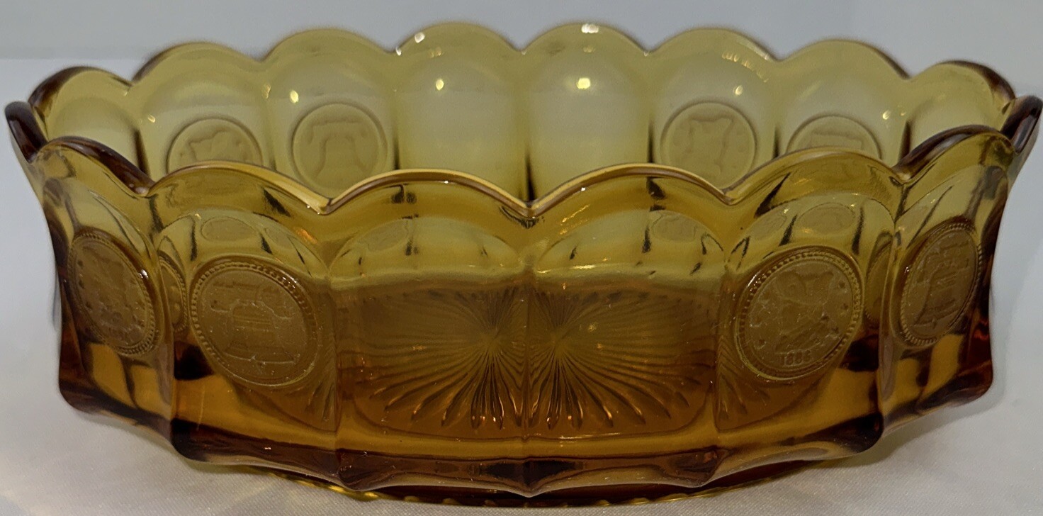 Fostoria Amber Decorative Coin Oval Bowl 9\