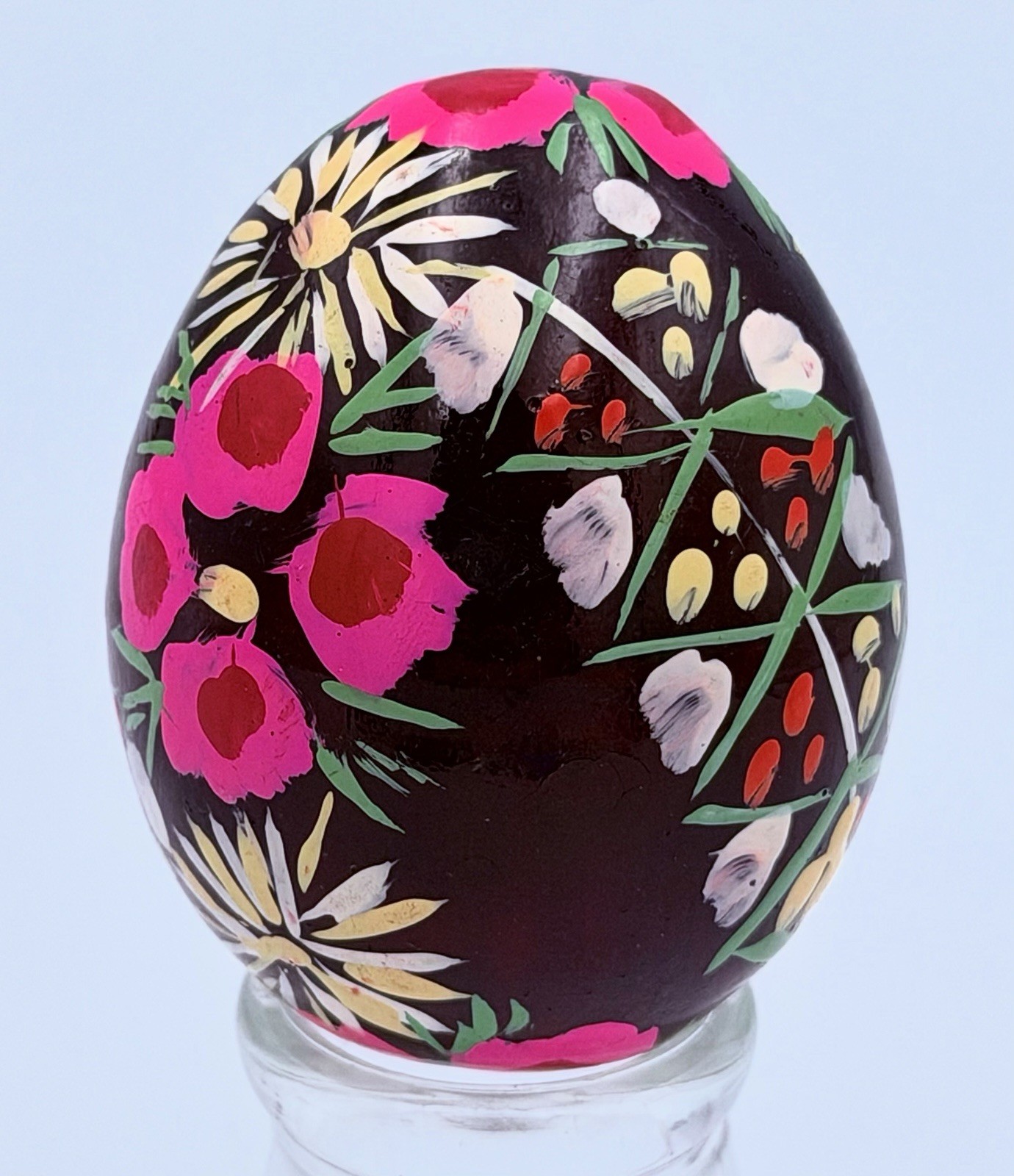 Vintage Ukrainian Wooden Pysanka Hand Painted Floral Easter Egg Folk Art 2”