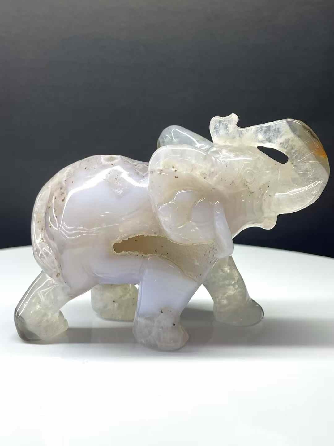 417g Natural Agate Geode Quartz Hand Carved Elephant skull Crystal Reiki Decor
