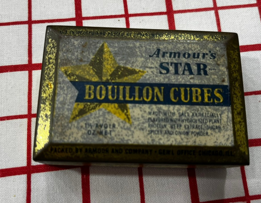 Vintage Armour\'s Bouillon Cubes Tin Chicago 1-1/2 oz Small Spice Can Litho Box