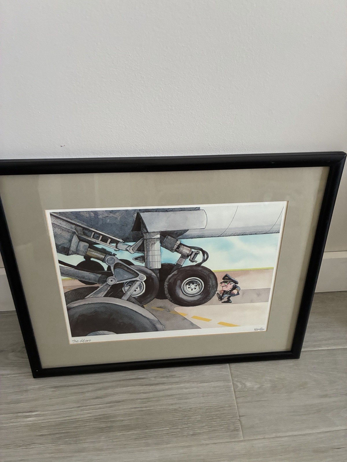Pilot Airplane The Old Pro Art Vintage Cartoon Rick Kersten Framed Print
