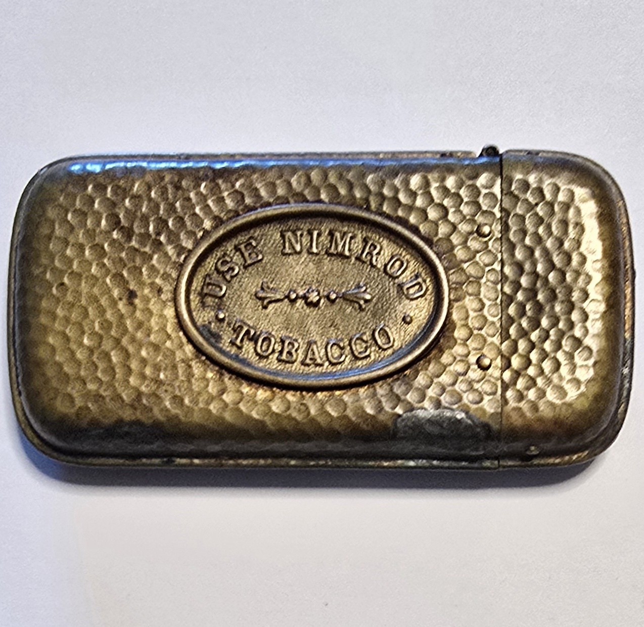 Antique Nimrod Tobacco Advertising Match Safe Striker Textured Brass Toned Case