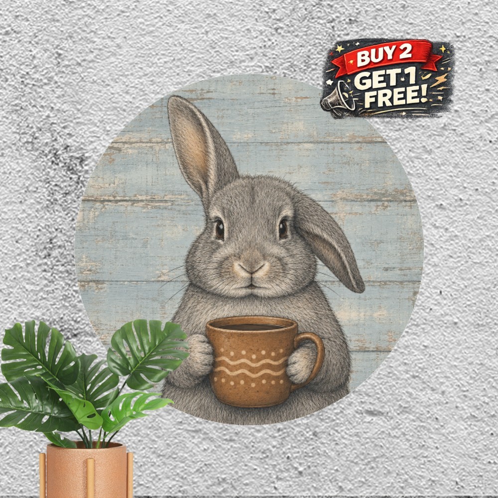 Wild Cottage Bunny Rabbit Wall Plaque Rustic Country Farmhouse Metal Tin Sign