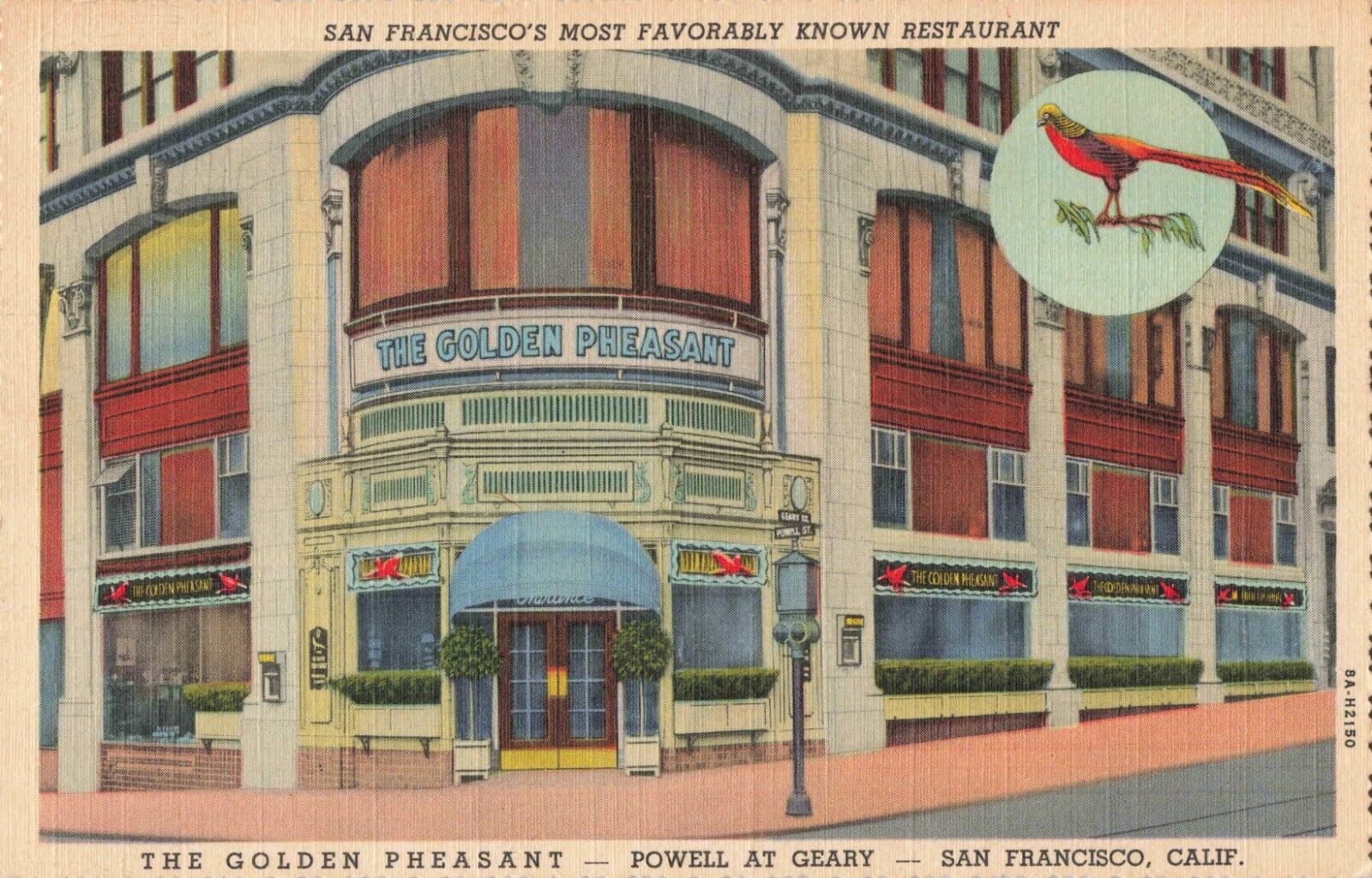 San Francisco CA, The Golden Pheasant Restaurant Advertising, Vintage Postcard
