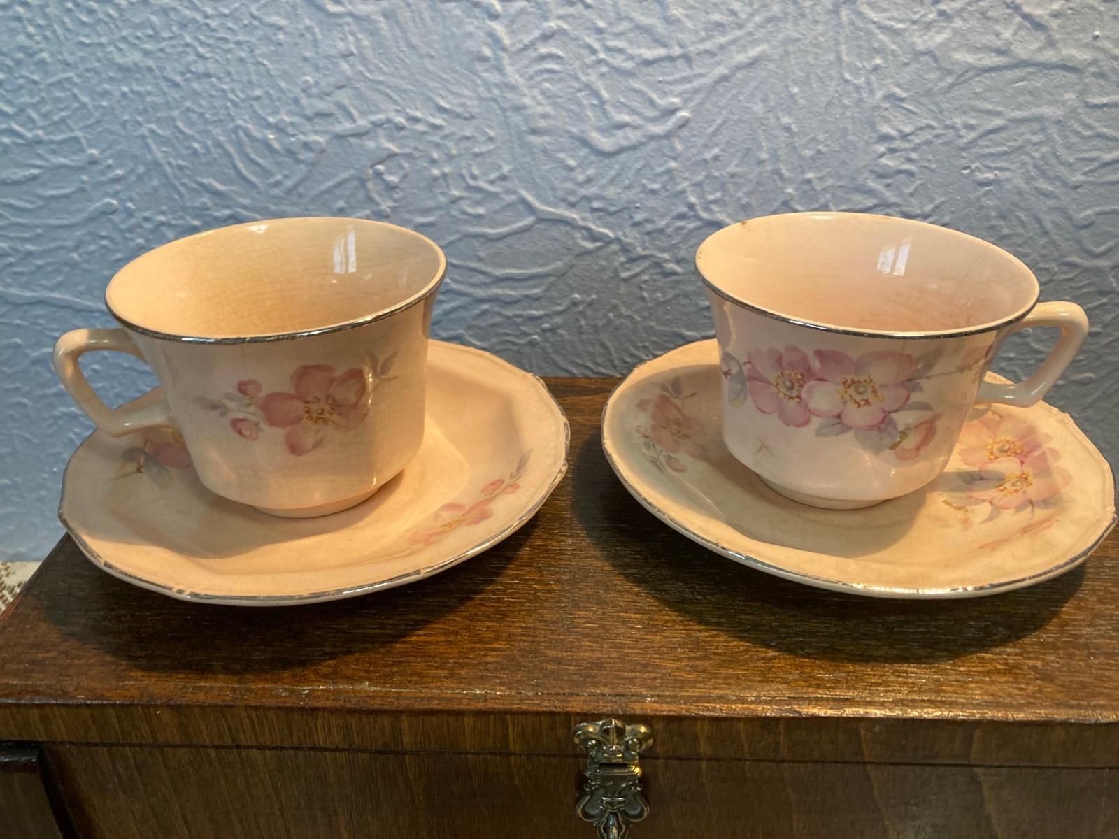 Vintage TST Co. Pink Floral Pattern Teacup and Saucer Sets ~ 2 Sets
