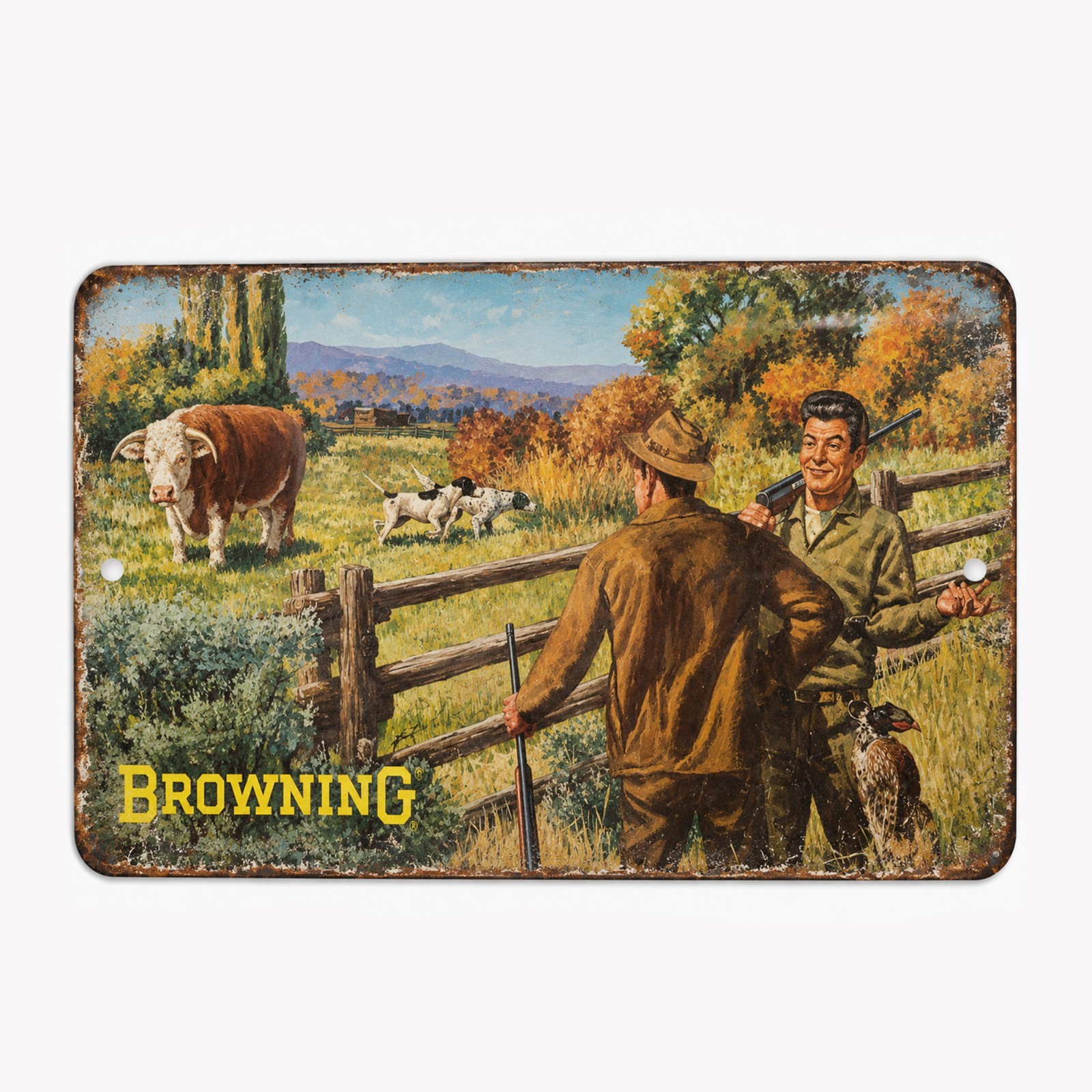 Browning Firearms Aluminum Sign Vintage Hunting Ad Replica Hunter - 3 Sizes