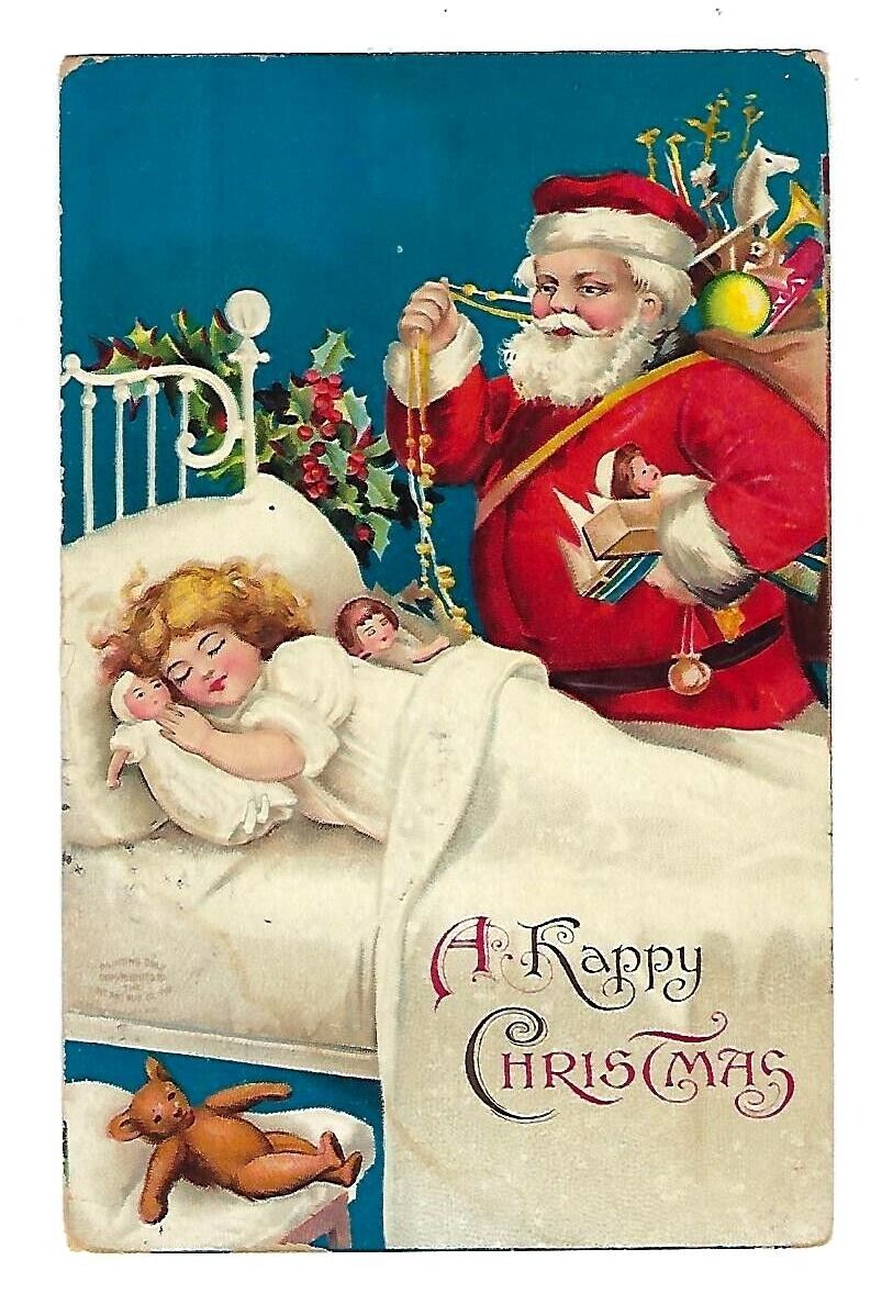 1904 International Christmas Postcard Santa Standing Over Sleeping Child
