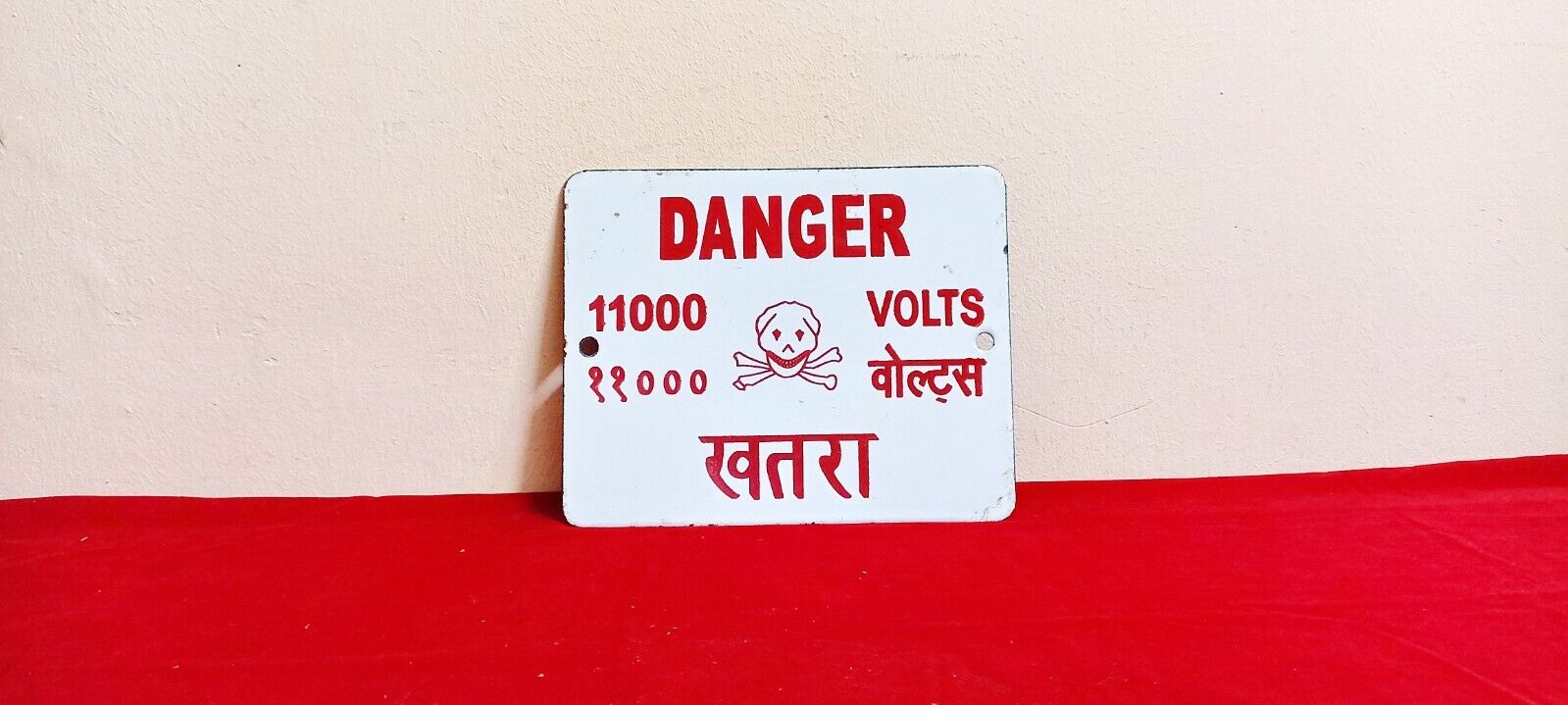 11000 Volts Danger Electric Advt Tin Enamel Porcelain Sign Board Antique Vintage