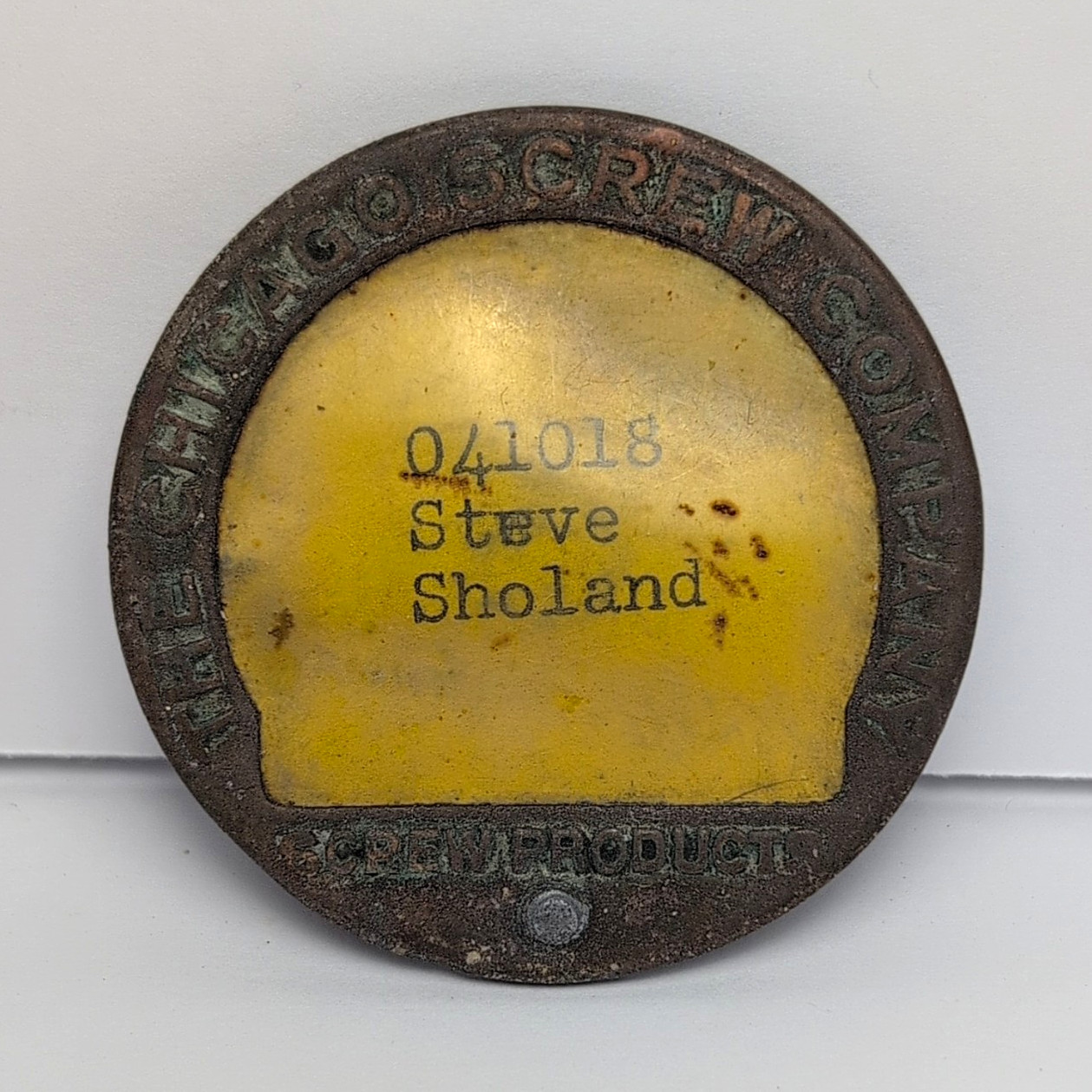 The Chicago Screw Company Vintage Industrial Pinback Employee ID Badge
