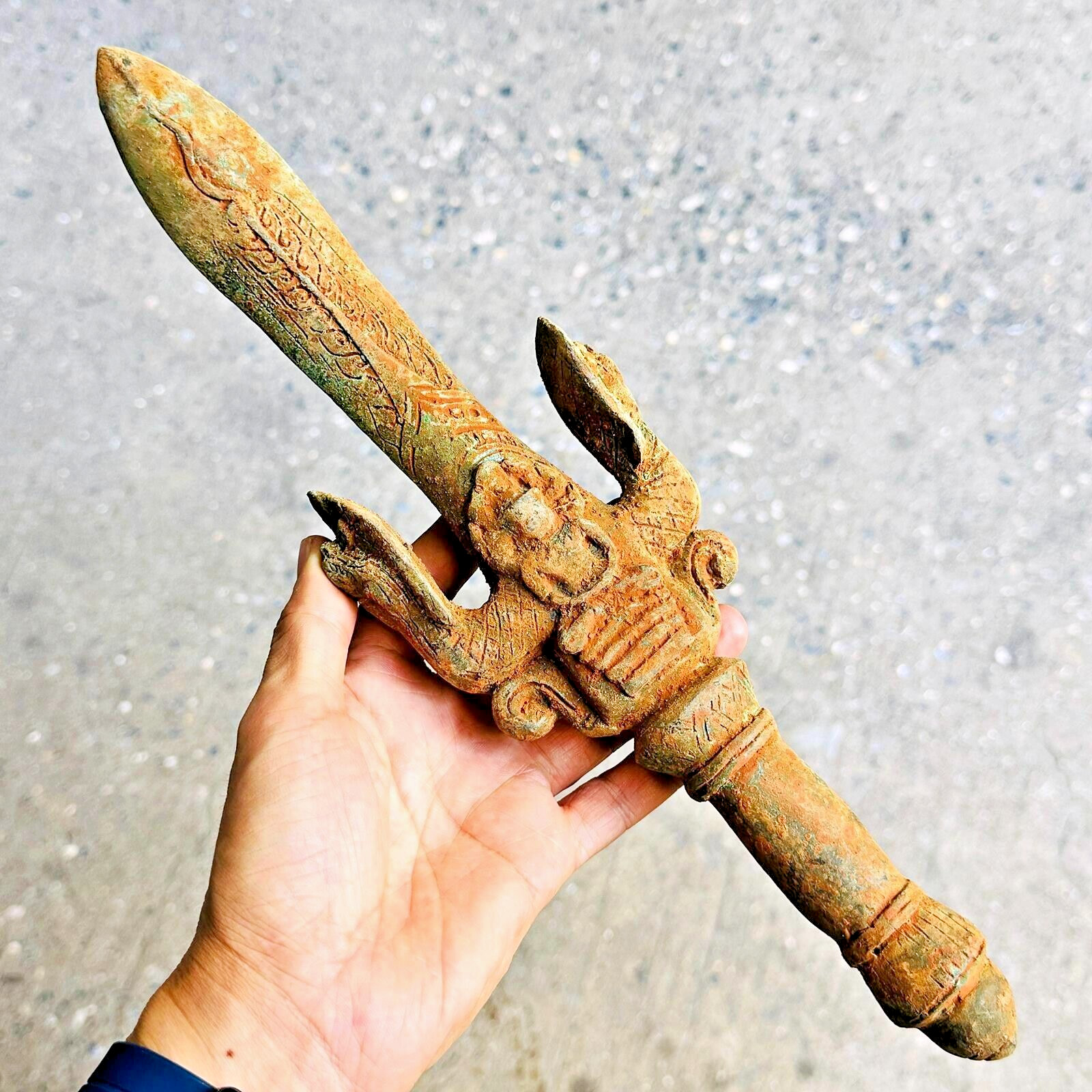 Antique Khmer Rust Bronze Warrior King Naga Protection Buddha Bayon Angkor 18162