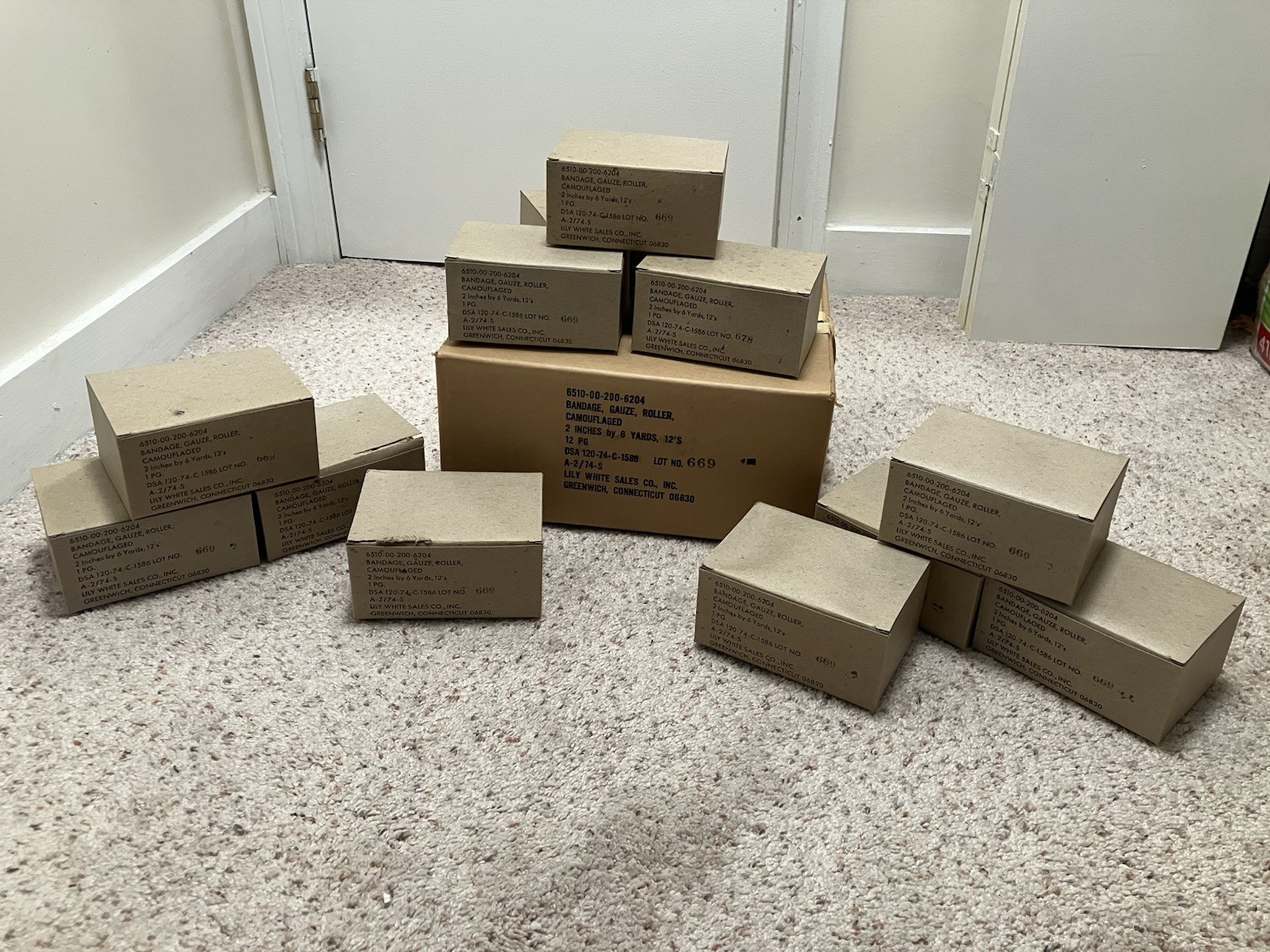 US Vietnam-Era Original Gauze Bandage-12 Cases-Total 144 Bandages-NOS-Sealed