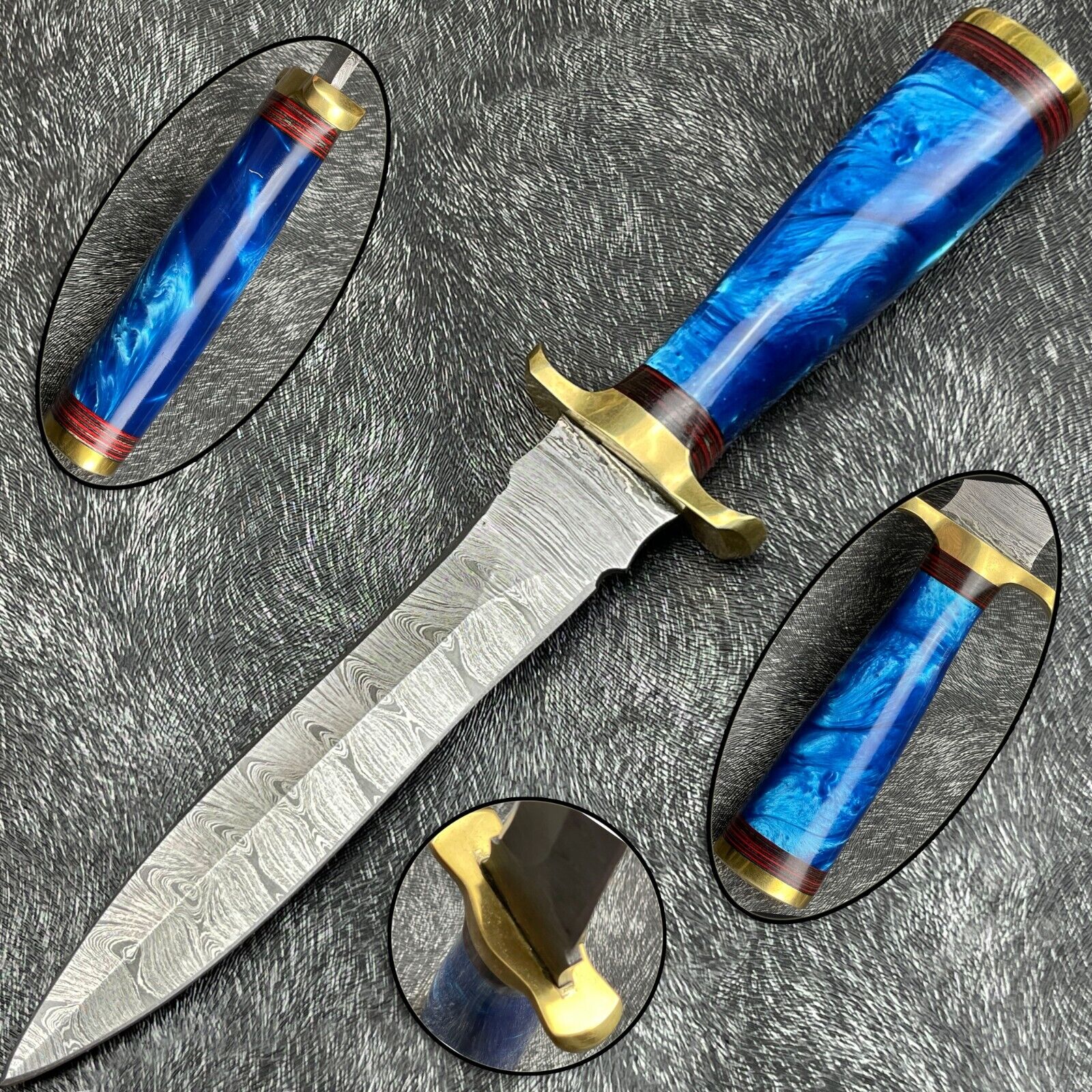 Custom hand Forged Damascus steel Skinning Knife 11'Camping Knife W/Leath Sheath