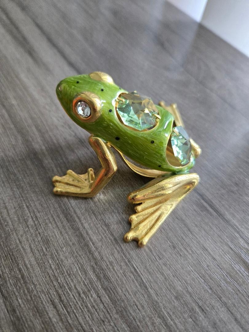 Matashi 24k gold  Plated Crystals Shiny Gold Green Enamels  Frog Figurine