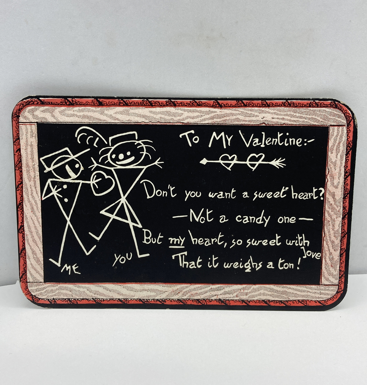 Antique Undivided Back Valentine Card Postcard Message on Chalkboard Posted 1907