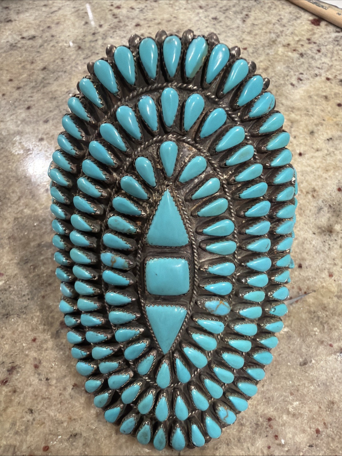 Huge Vintage Native American  Turquoise Cluster Bracelet - Spectacular