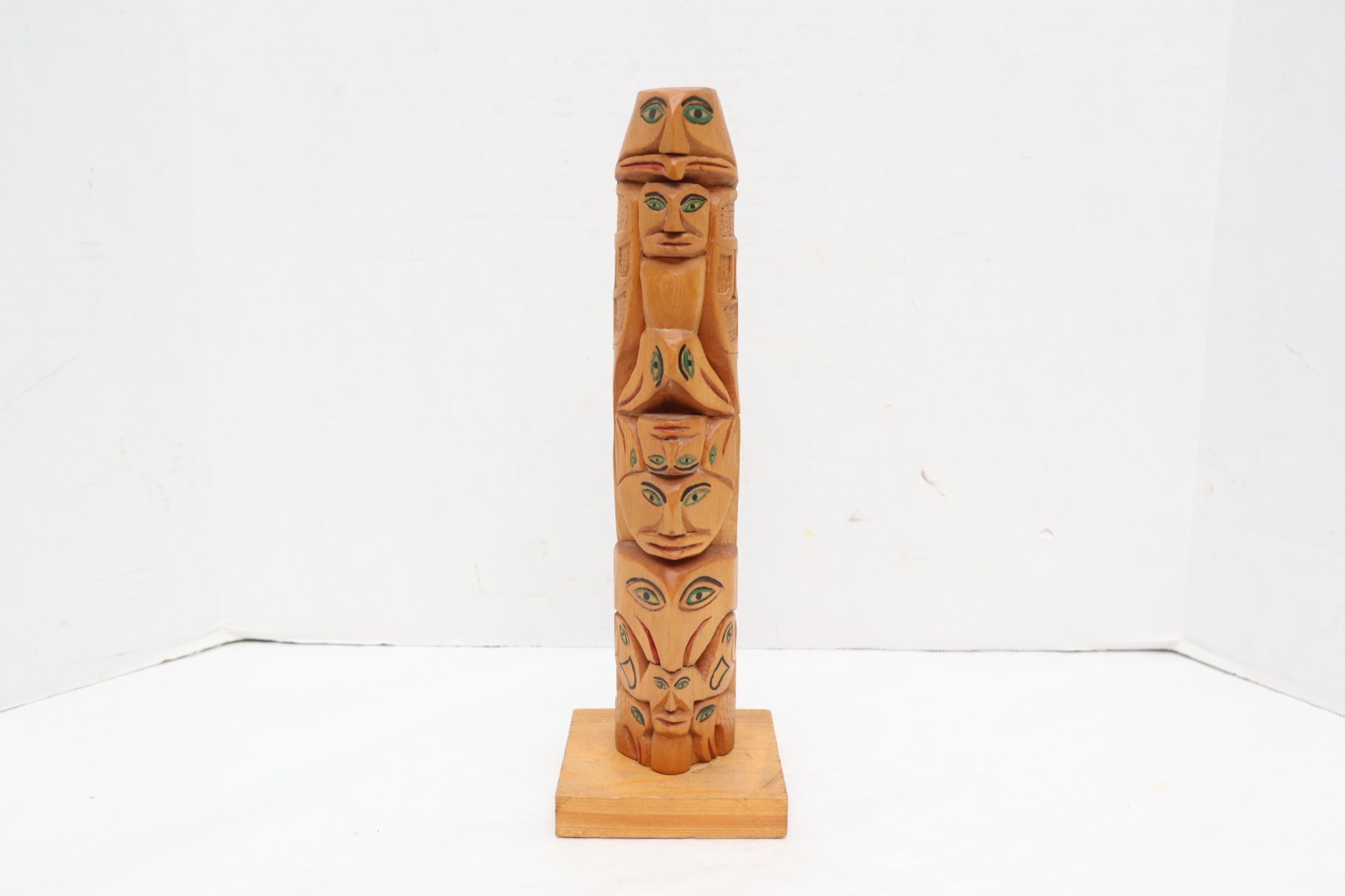 Vintage Northwest Coast Native American Hand Carved Wood Totem Pole 15.5