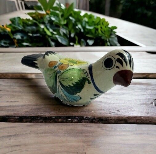 Vintage Tonala Bird Dove Hand Painted Mexican Pottery Folk Art