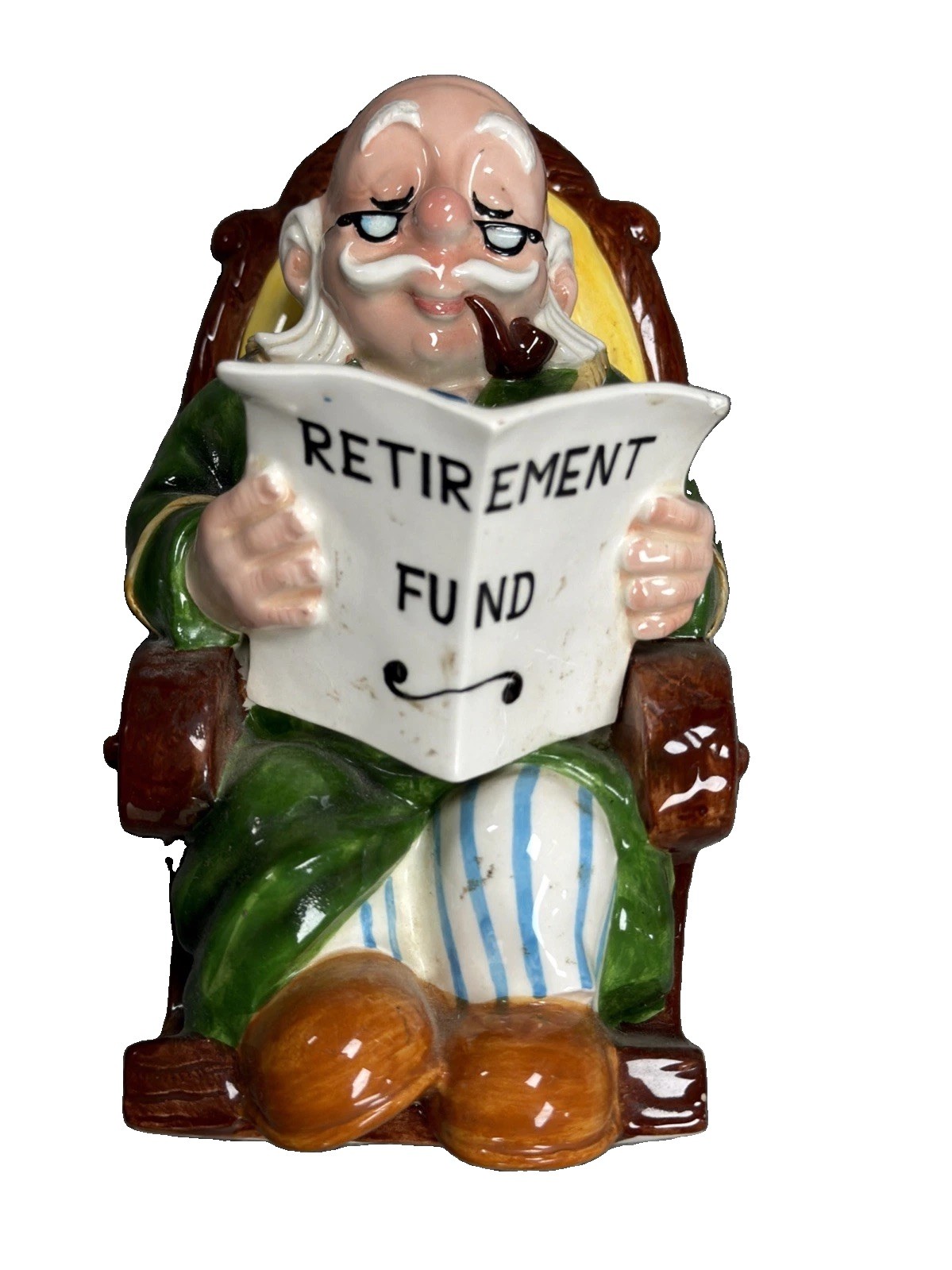 Lefton Retirement Fund Grandpa in Rocking Chair Vintage Piggy Bank JAPAN