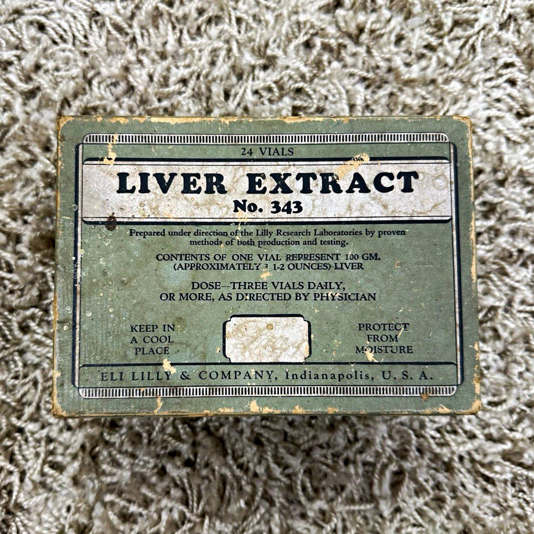 Antique Eli Lilly Liver Extract No 343 Box 1920s Medical Apothecary History