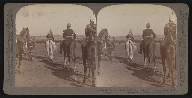 H.H. the Nizam (on gray horse) at review by H.R.H, Secunderabad, India