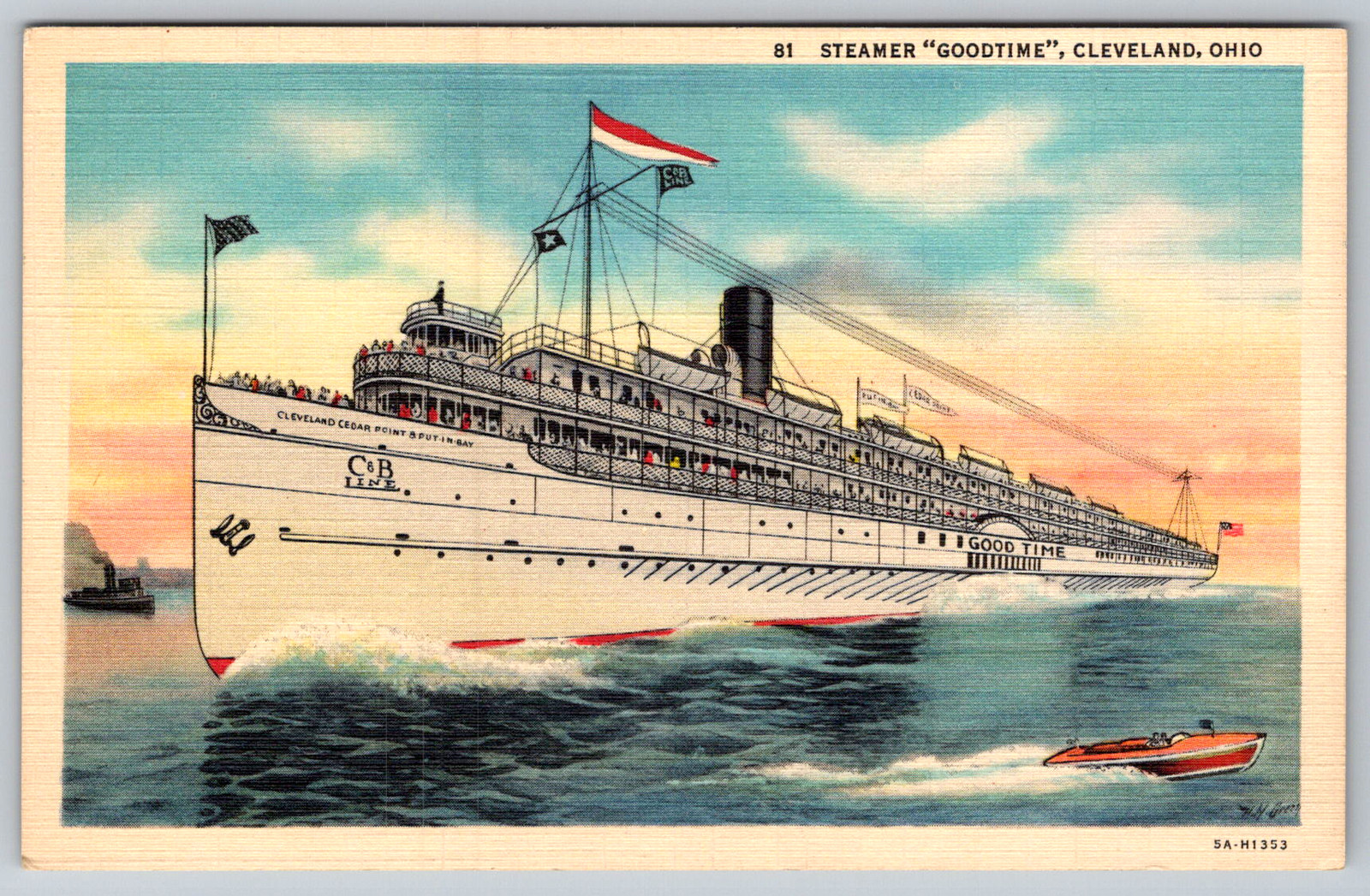 c1940s Steamer Goodtime Cleveland Ohio Cedar Point Put-in-Bay Linen Postcard