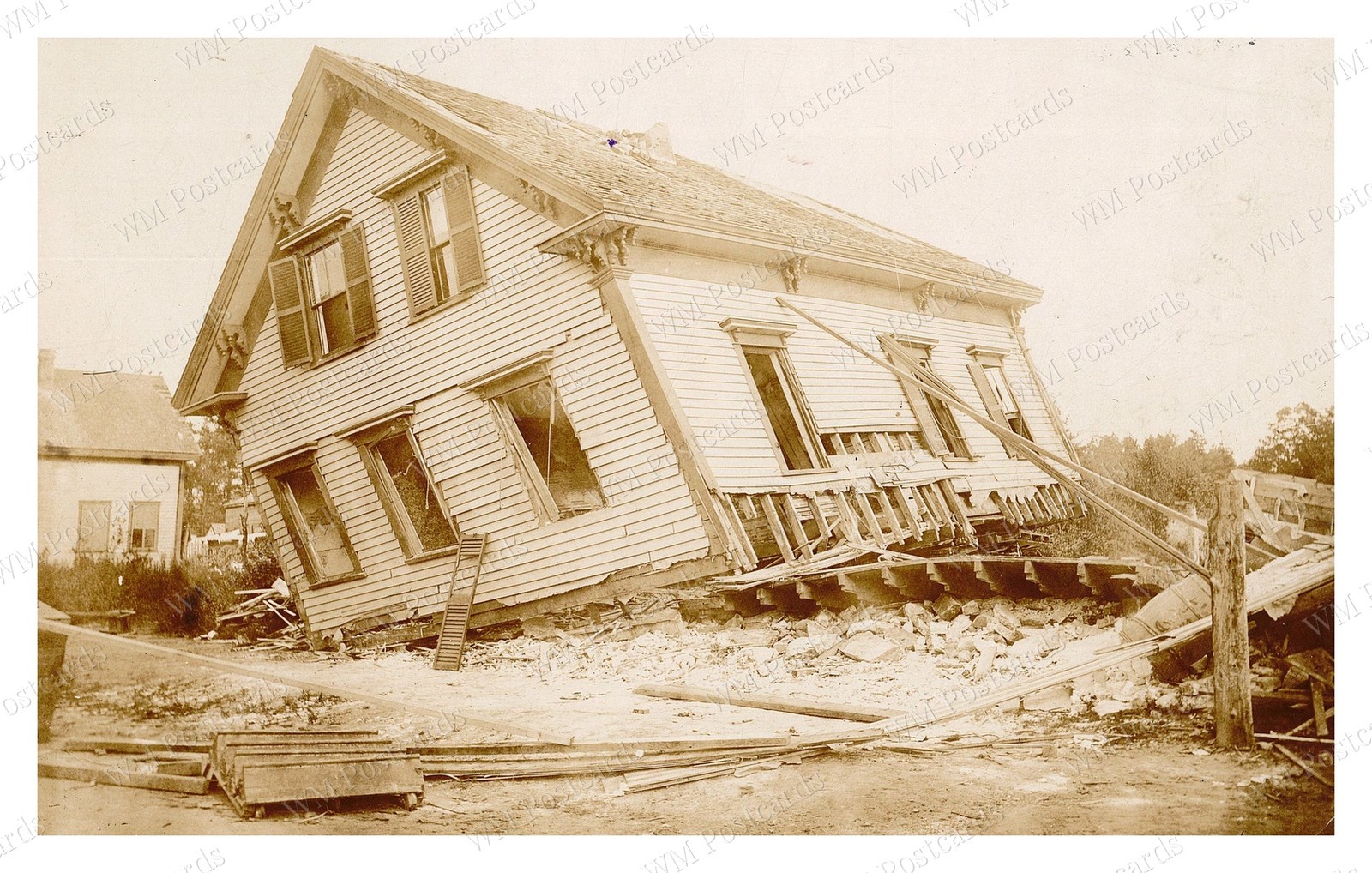 Lawrence Massachusetts 1890 House Raised on Cribbing Standard Postcard
