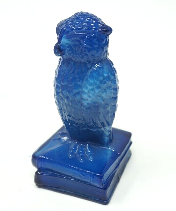 Vintage Degenhart Blue White Marble Glass Wise Owl 3.5