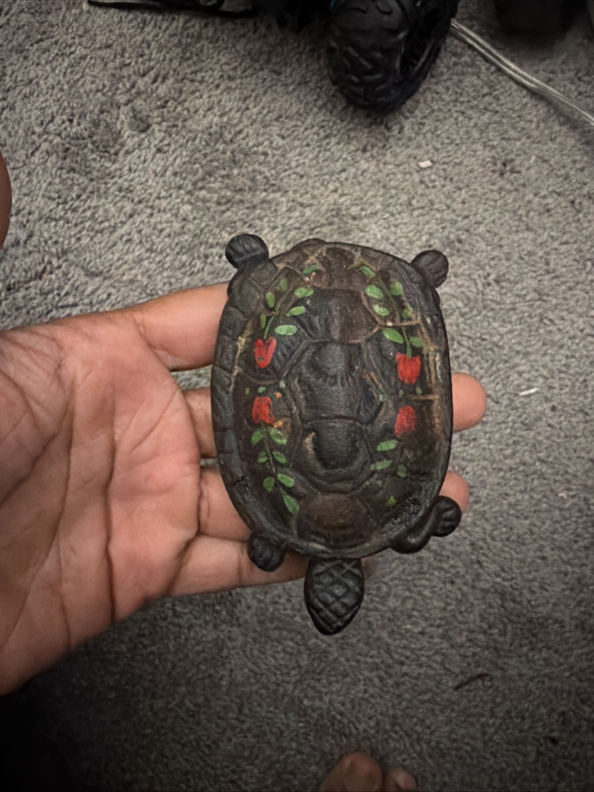Vintage Milton Cast Iron Painted Turtle Trinket Box
