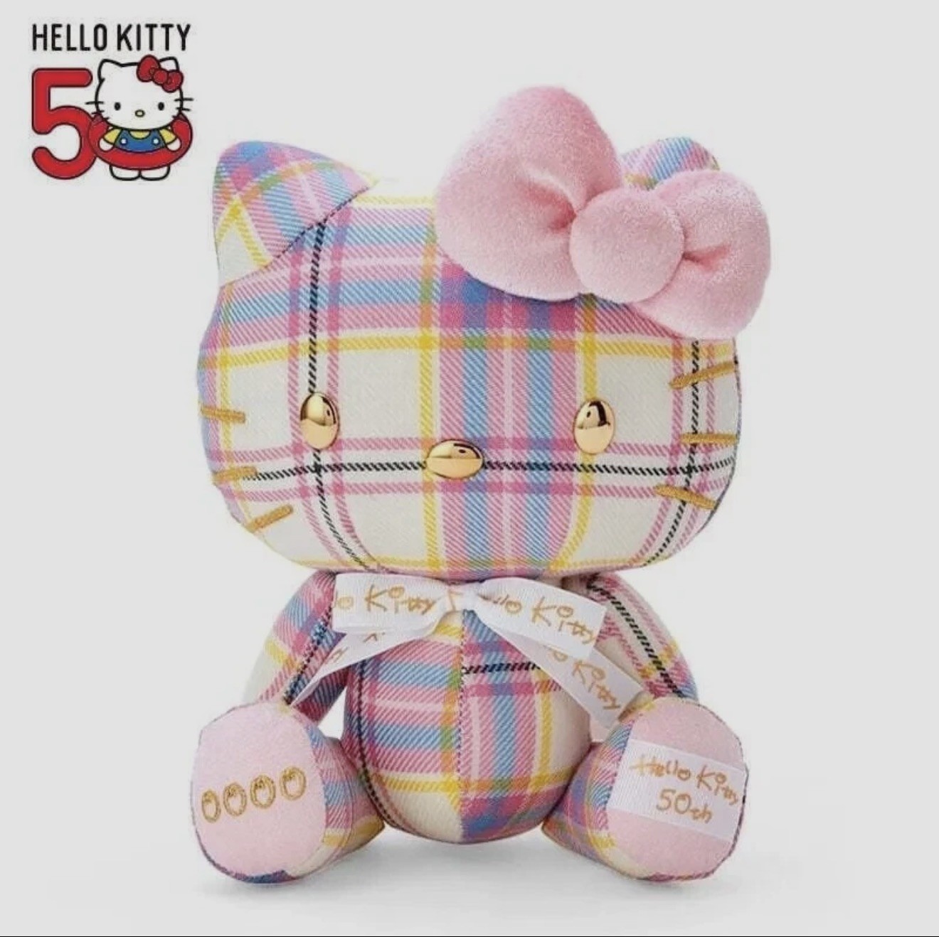 Hello Kitty 50th Anniversary  tartan design Plush Sanrio Rare AUTHENTIC Scottish