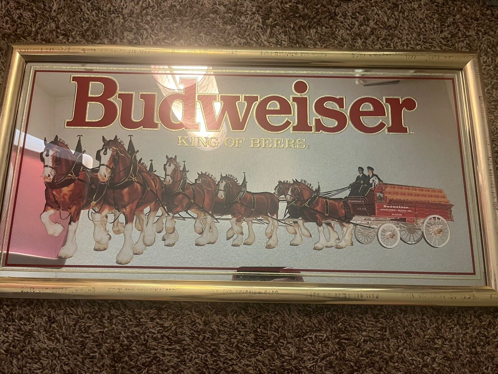 Budweiser Clydesdale King Of Beers Mirror 1992 Anheuser-Busch 28”X16”